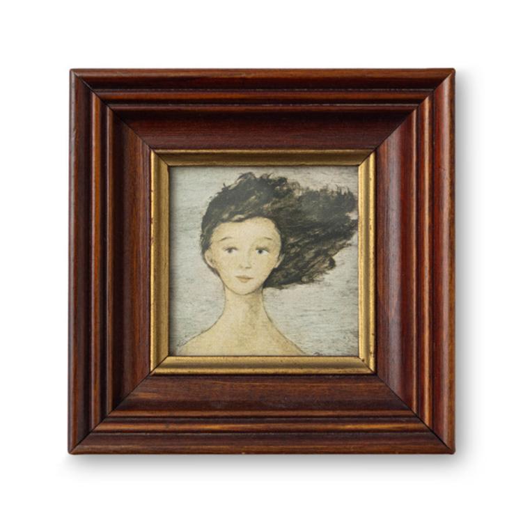Enchanting vintage watercolor panting of young girl