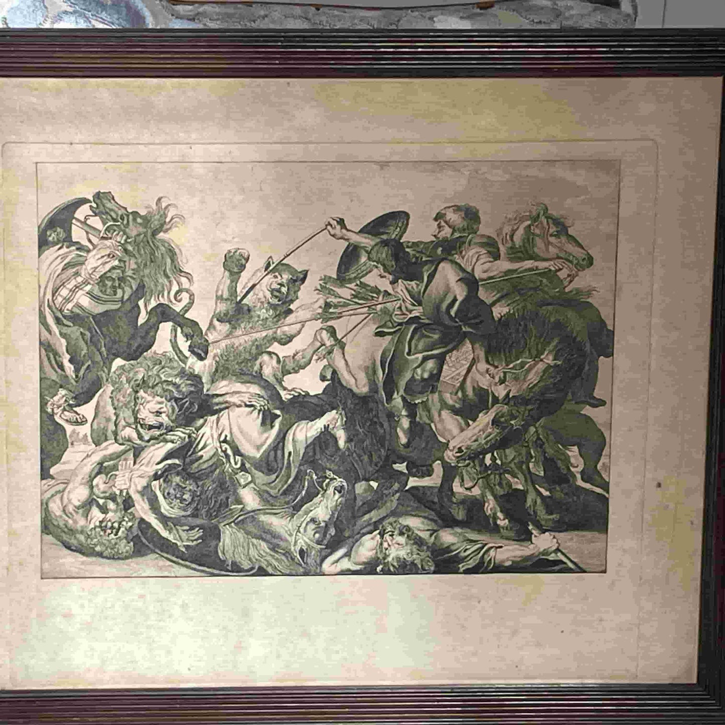 After Rubens' Chasse au Lion, Engraving by Malbeste c. late 1700's