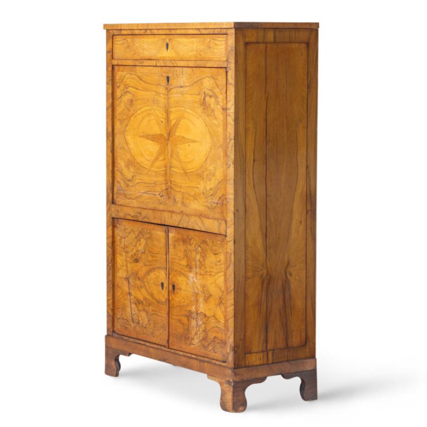 Stunning 19th Century Antique Burlwood Walnut Biedermeier Abattant Secretaire