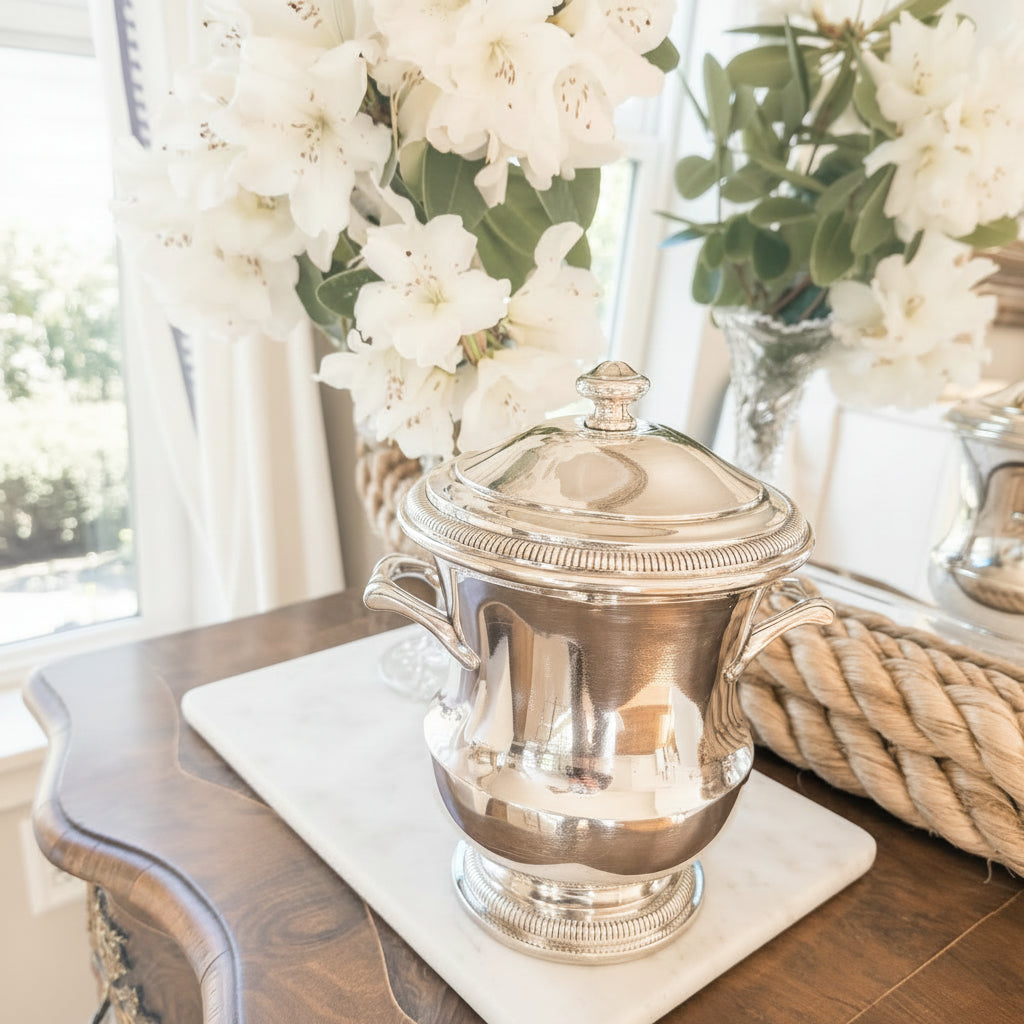 Antique French Silver Plate Ice Bucket | Art Deco Barware from Rouen, c. 1920s–1930s