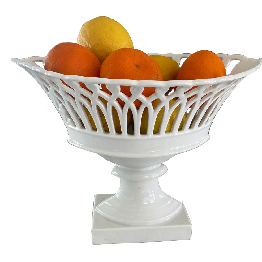 Napoleon III Porcelain Compote | White Basketweave | Trouver