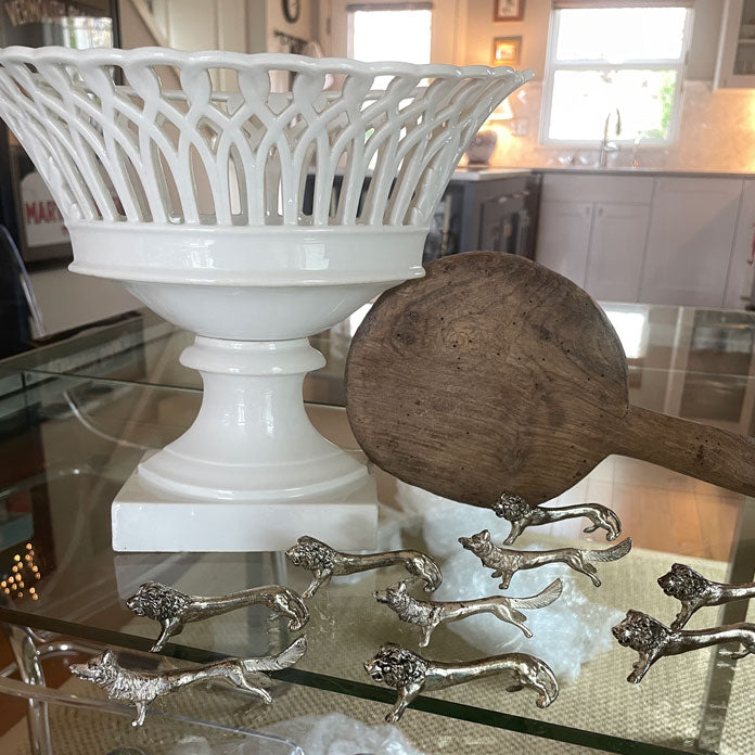 Napoleon III Porcelain Compote | White Basketweave | Trouver