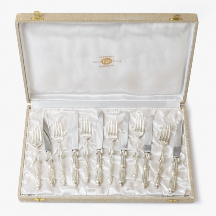Rare Set of Vintage French 1960's "A La Russe" Design Dessert Forks and Knives