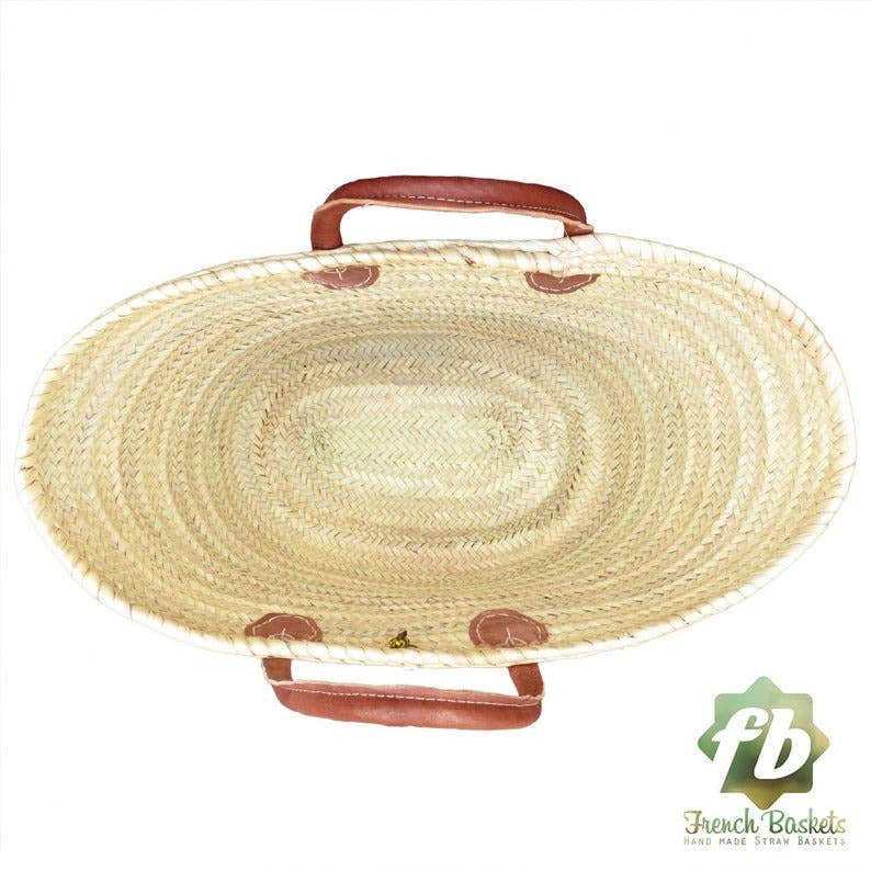 French Straw Market Bag with Classic Leather Handle, Handmade in Morocco