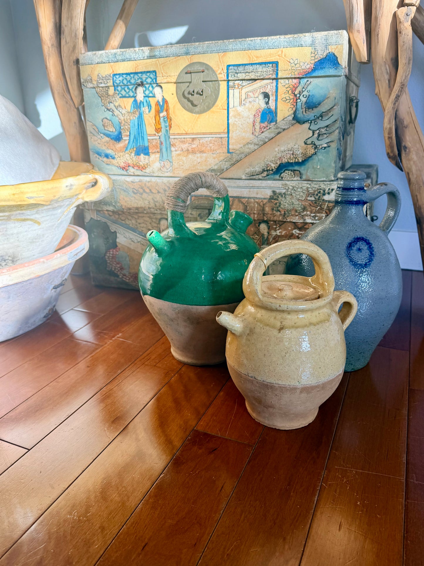 Antique French yellow glazed tian, Large