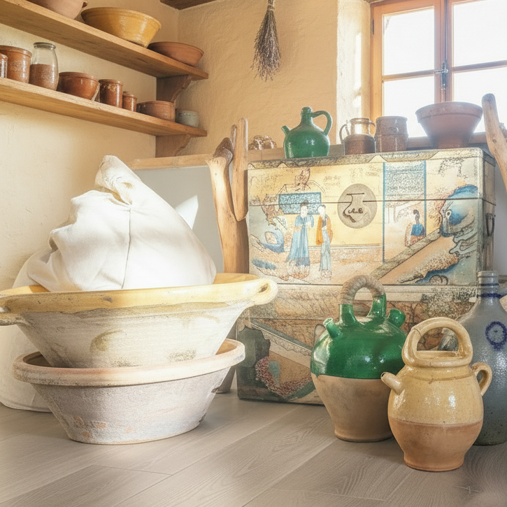 Antique French yellow glazed tian, Large