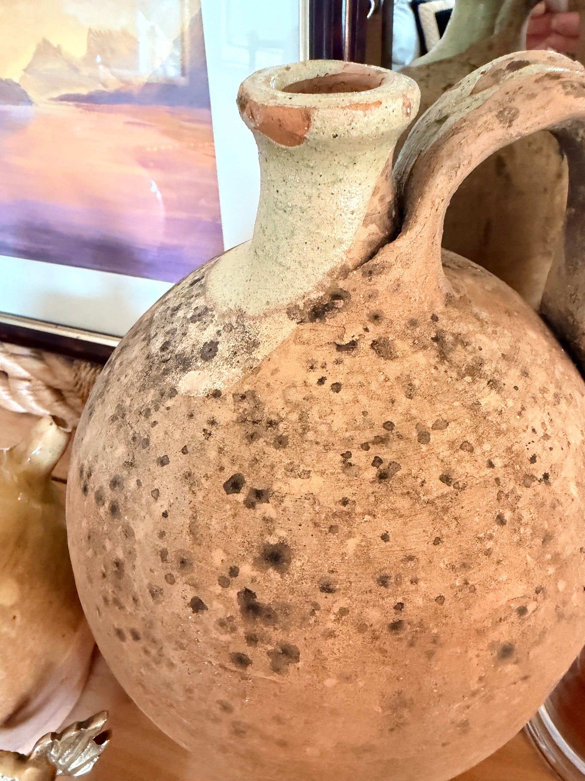 French antique rustic stoneware pitcher
