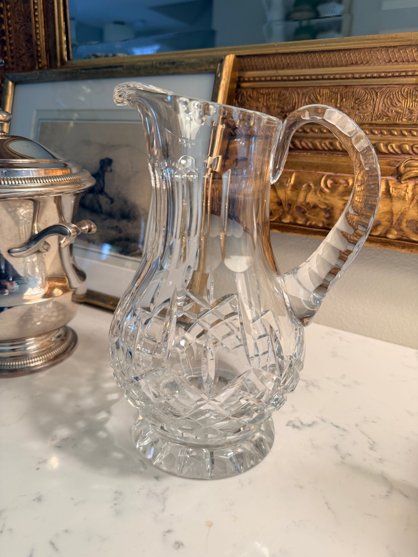Large European, 24 percent lead crystal hand cut pitcher