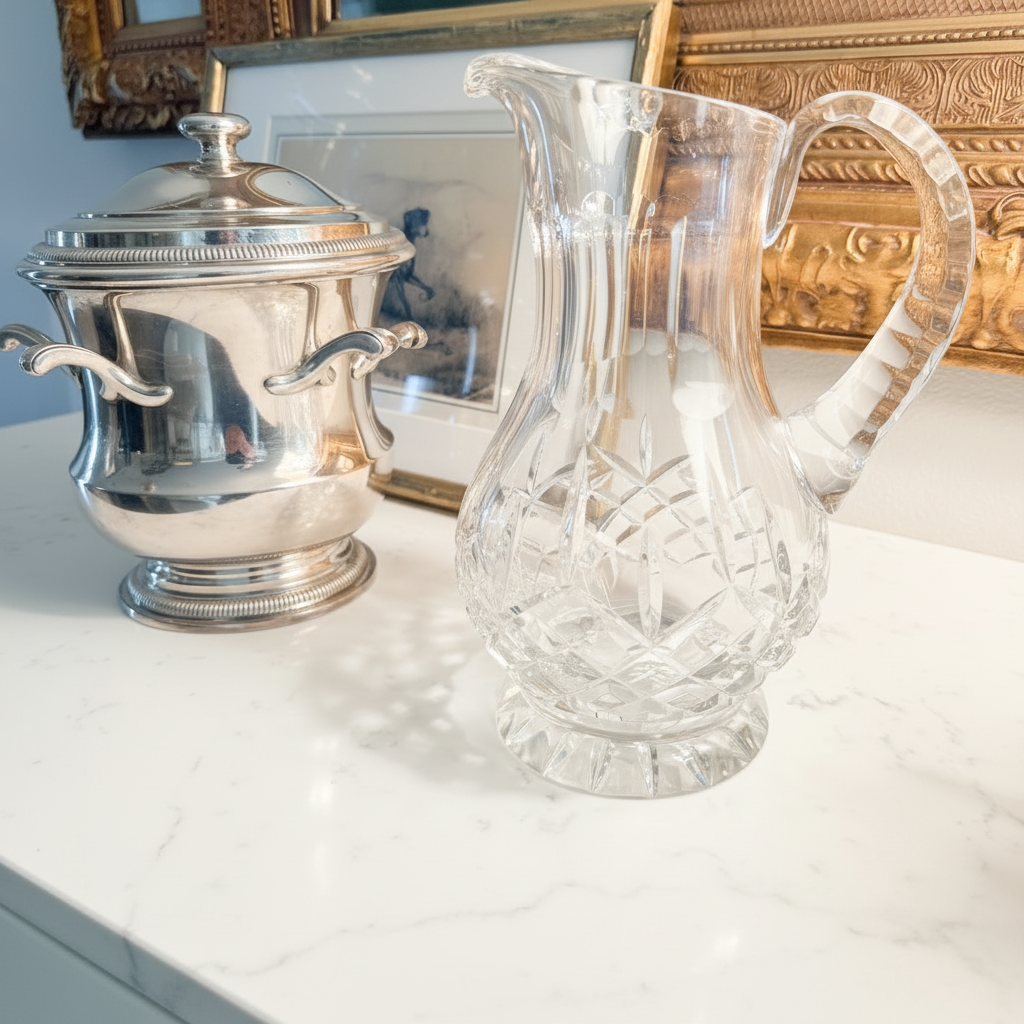 Large European, 24 percent lead crystal hand cut pitcher