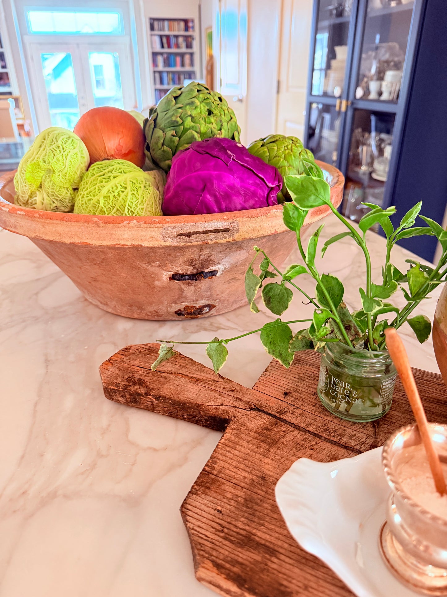 Antique French yellow glazed tian, Large