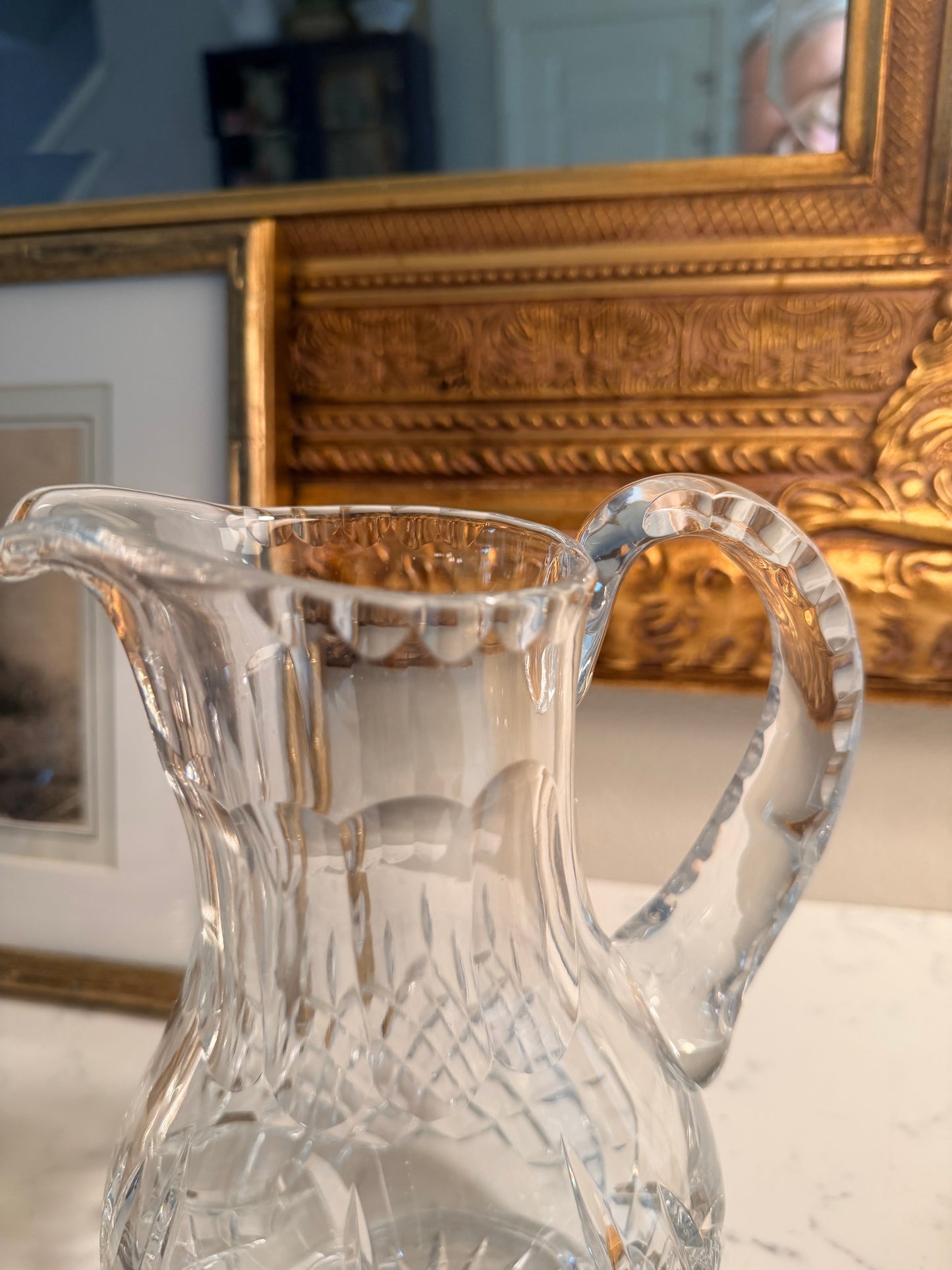 Large European, 24 percent lead crystal hand cut pitcher
