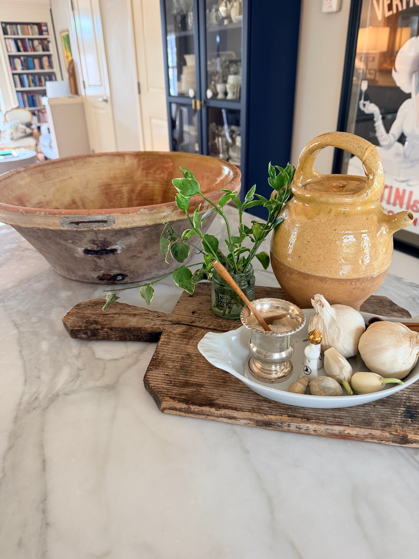 Antique French yellow glazed tian, Large