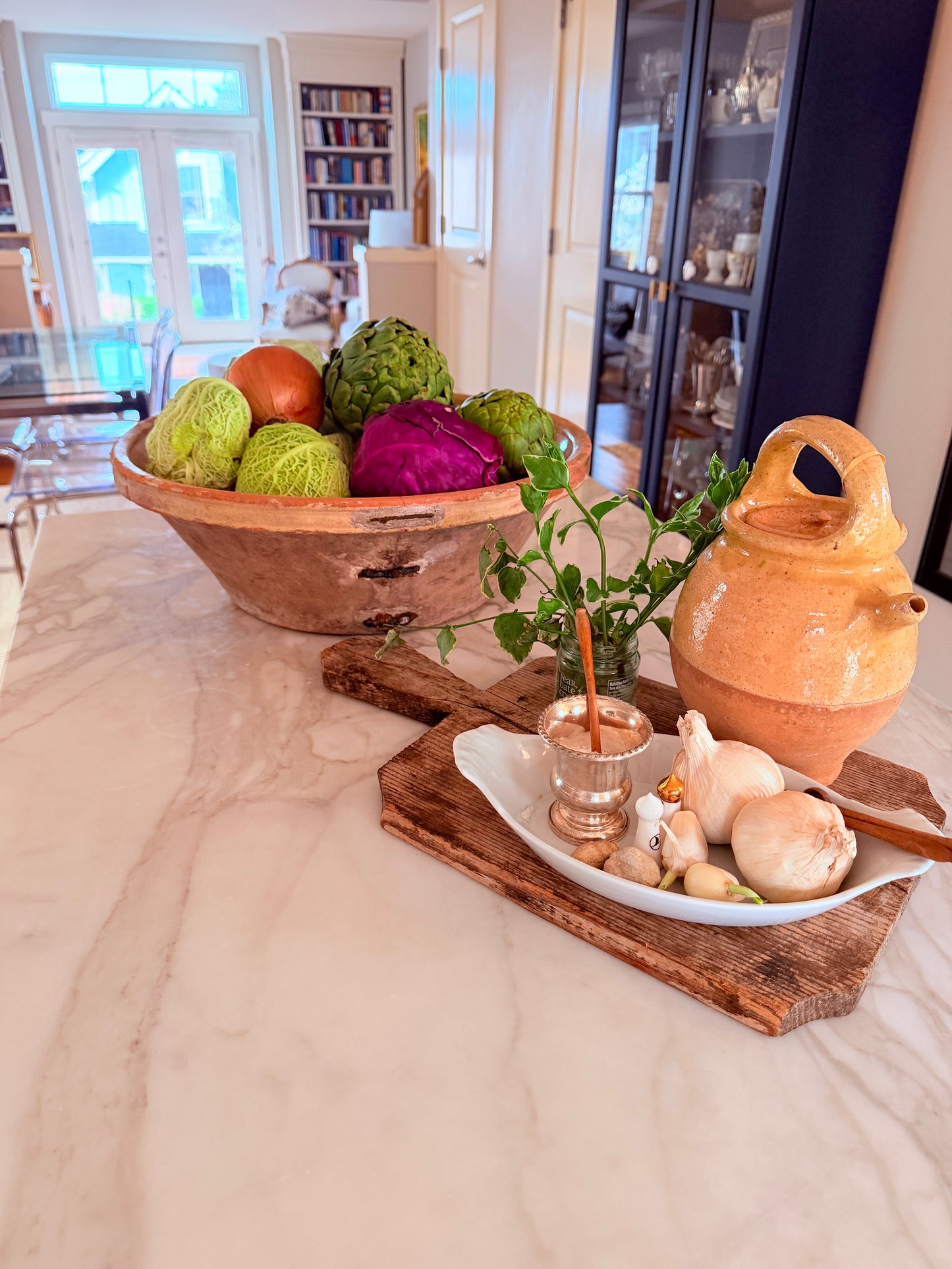 Antique French yellow glazed tian, Large