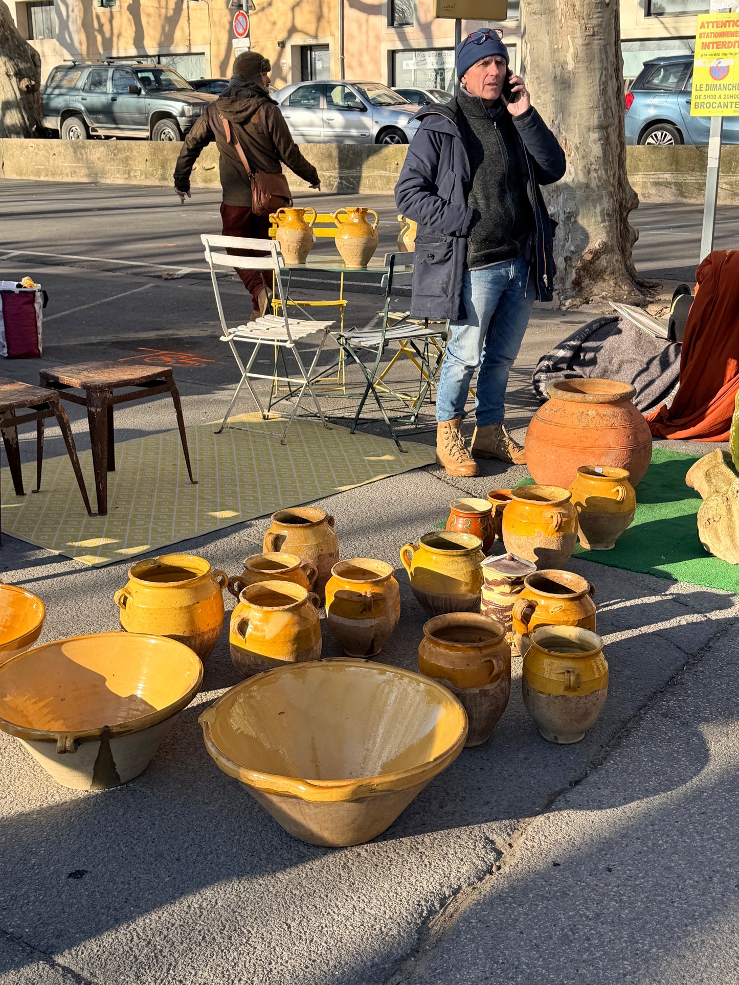 Antique French yellow glazed tian, Large