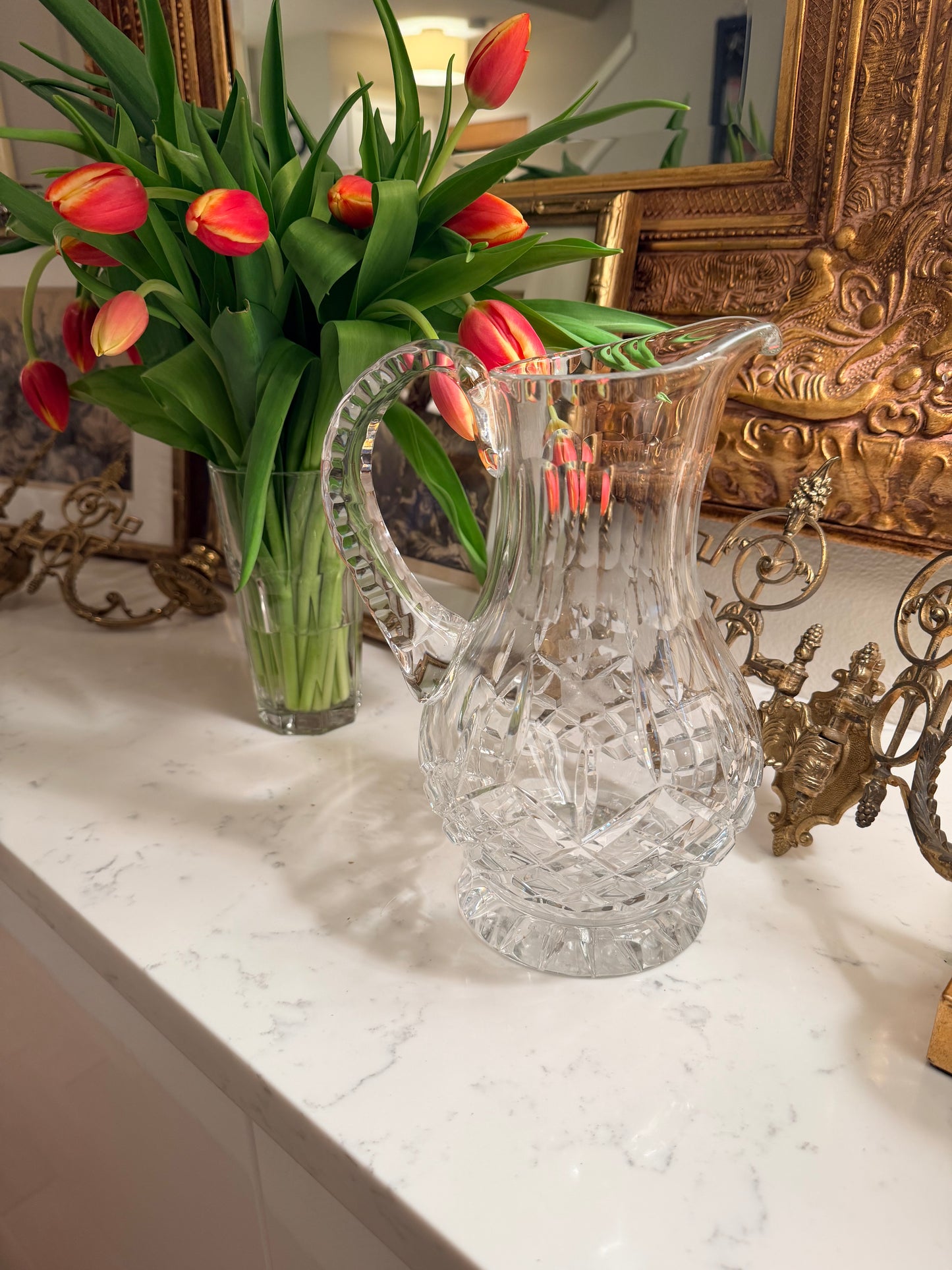 Large European, 24 percent lead crystal hand cut pitcher