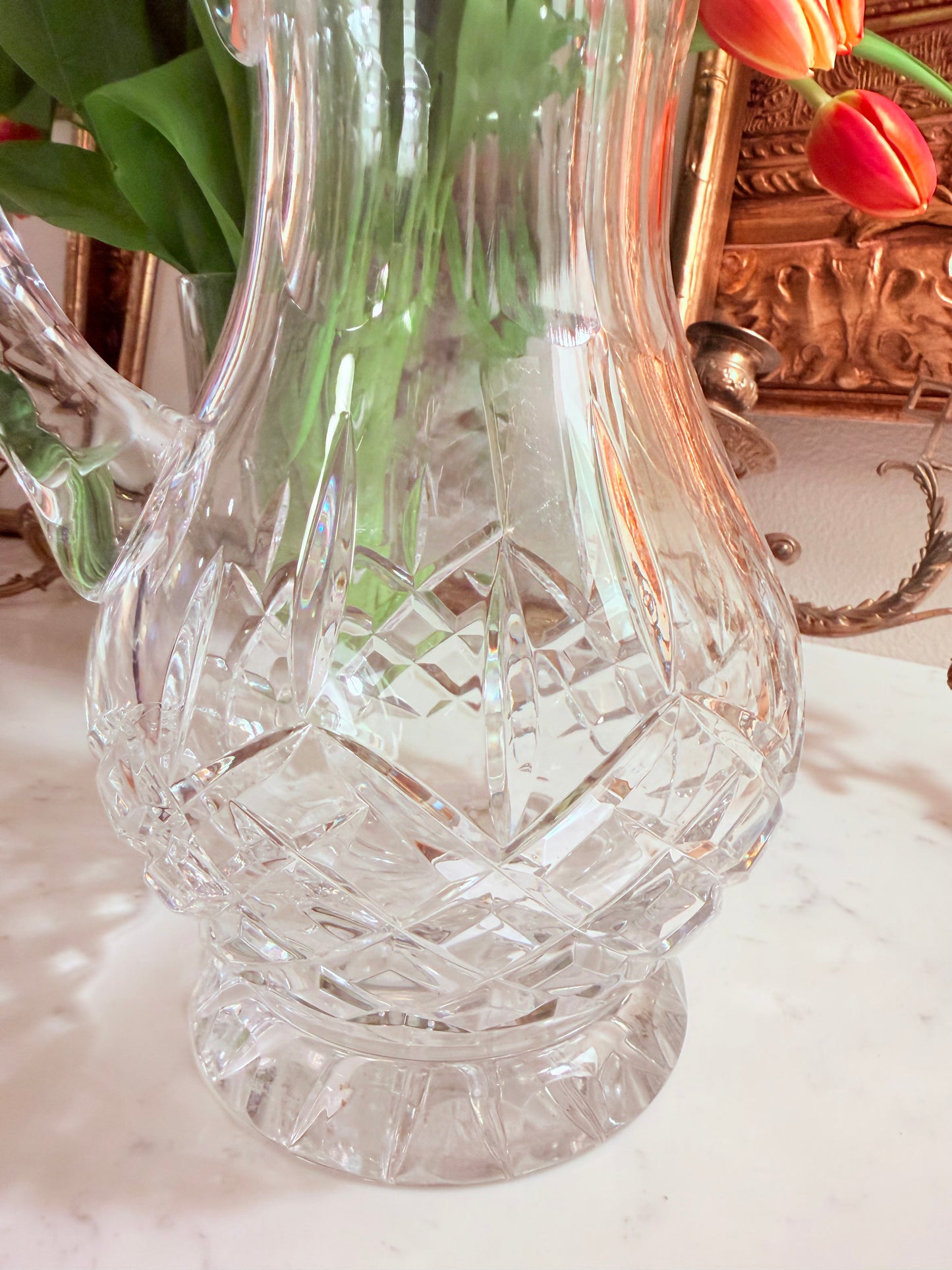Large European, 24 percent lead crystal hand cut pitcher