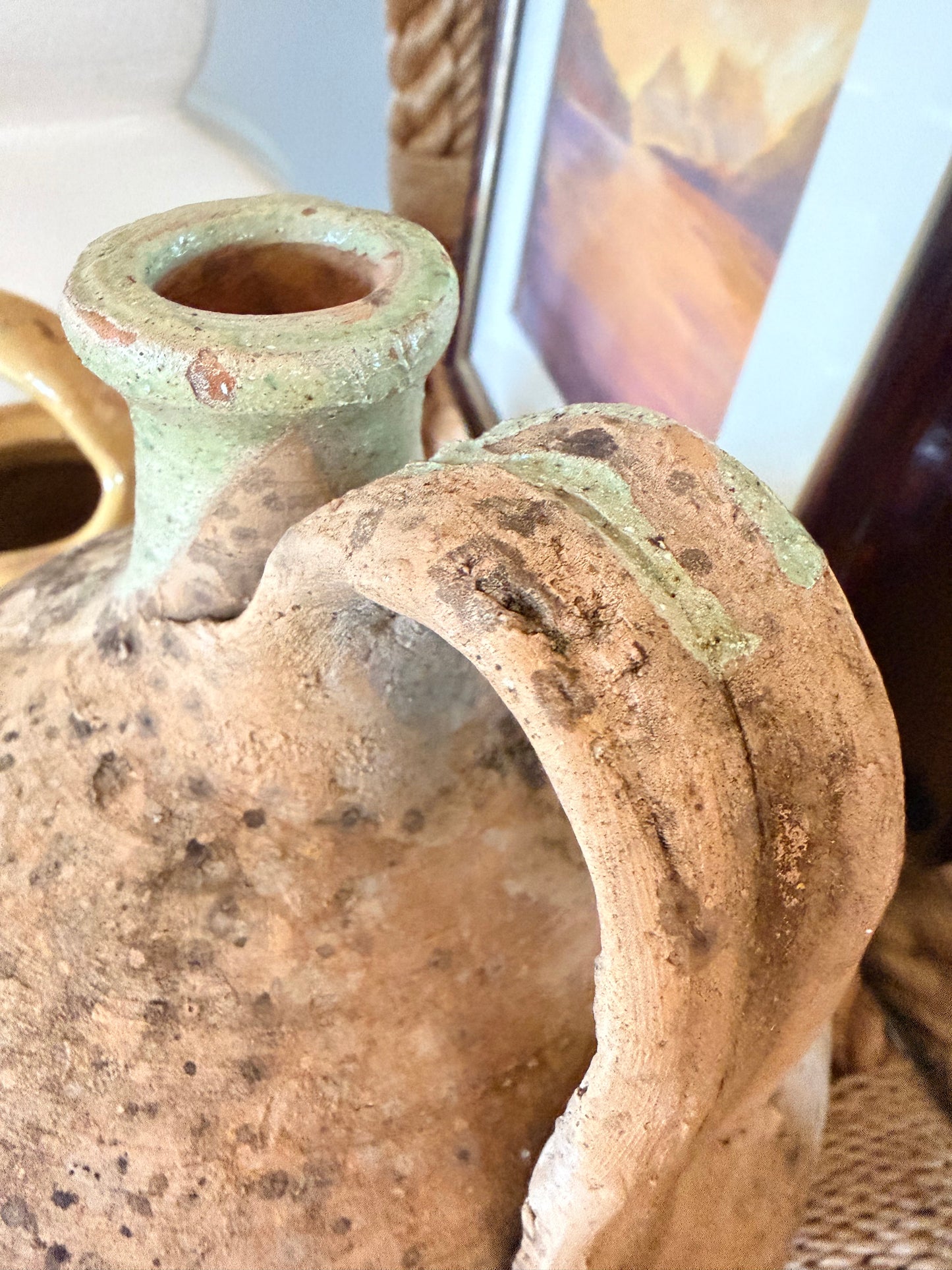 French antique rustic stoneware pitcher