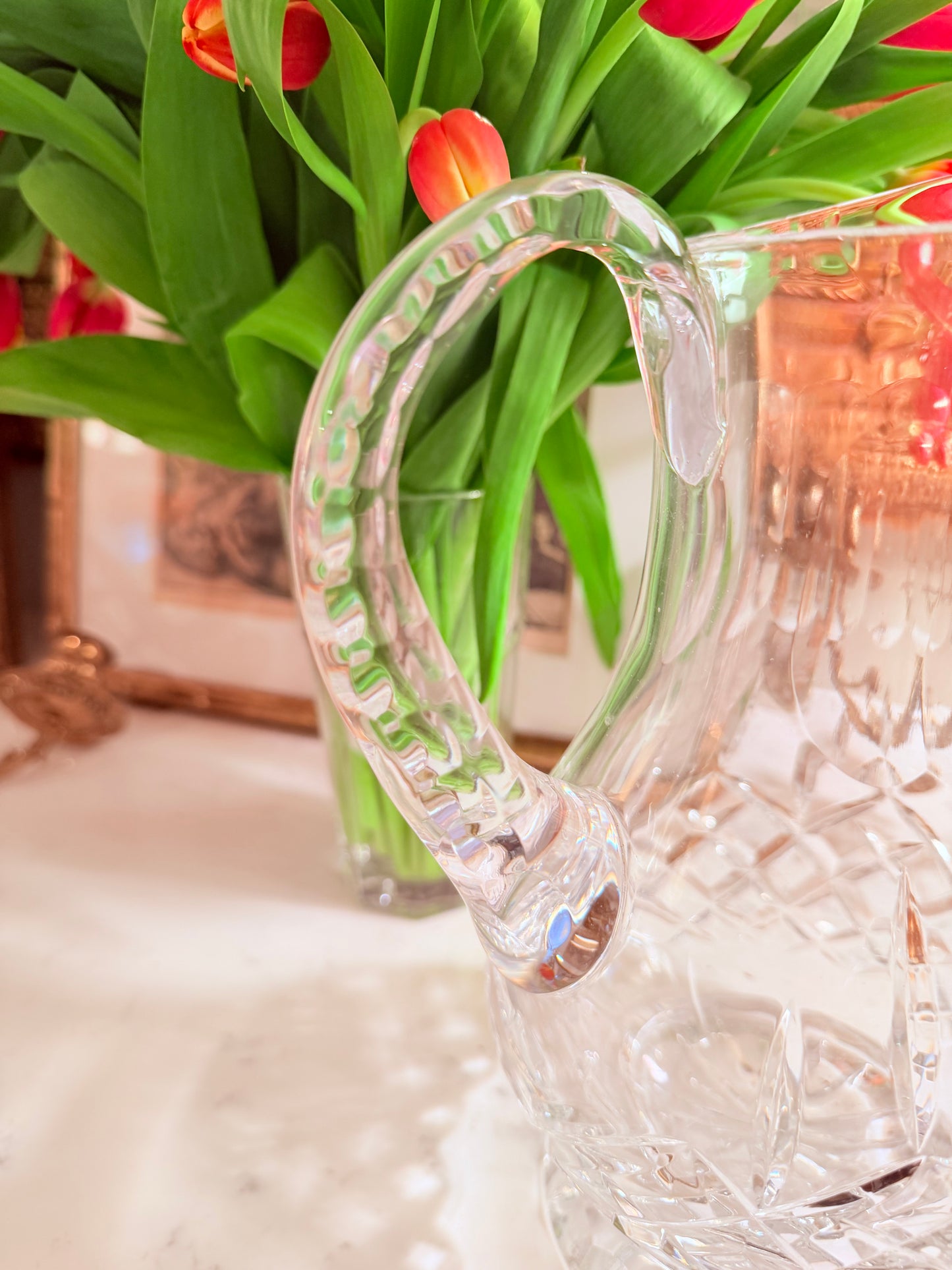 Large European, 24 percent lead crystal hand cut pitcher