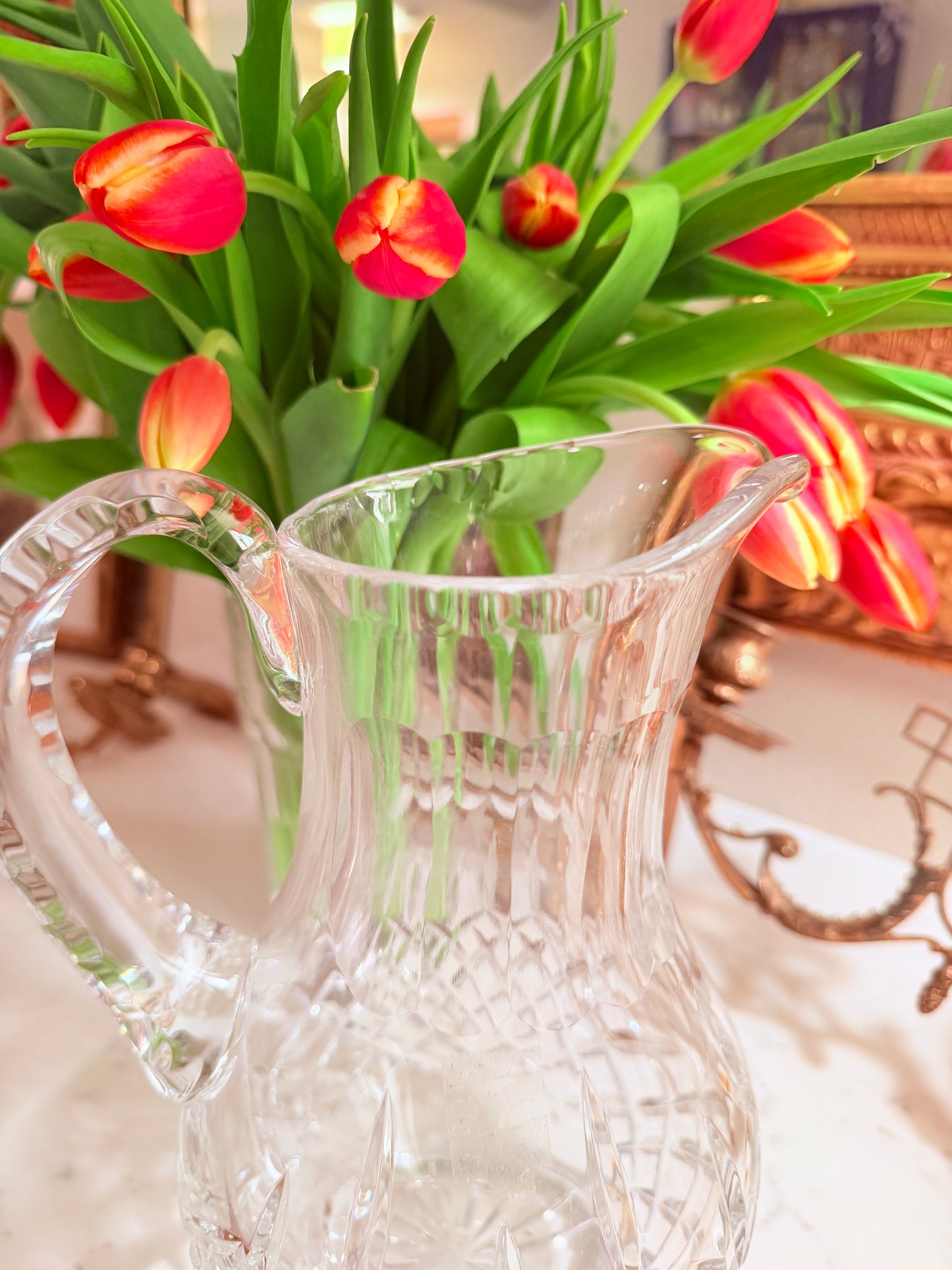 Large European, 24 percent lead crystal hand cut pitcher
