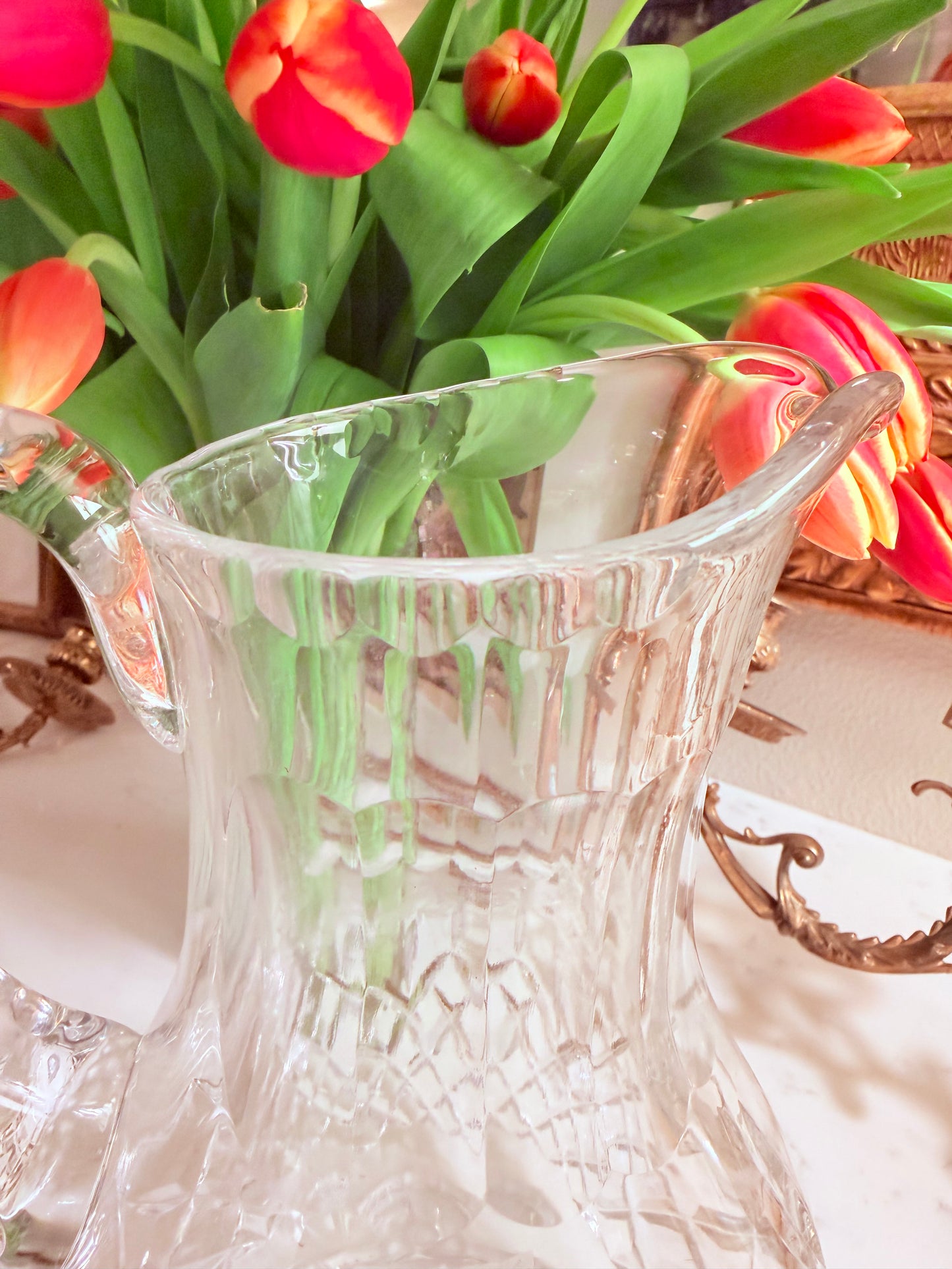 Large European, 24 percent lead crystal hand cut pitcher