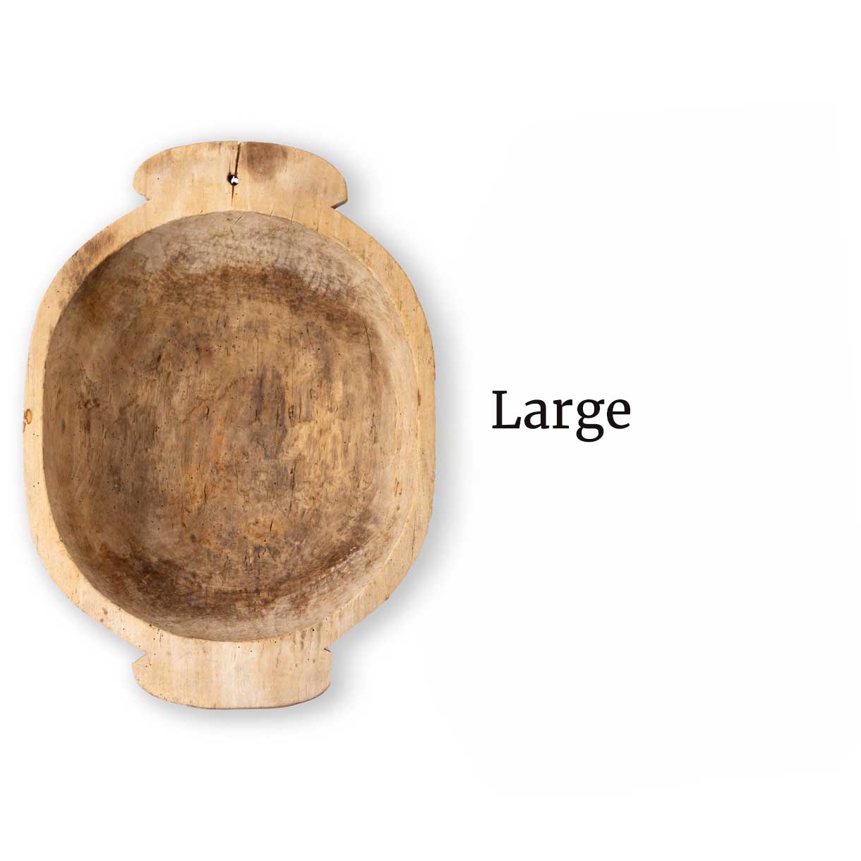 Large wooden bowl on a white background with 'Large' text.