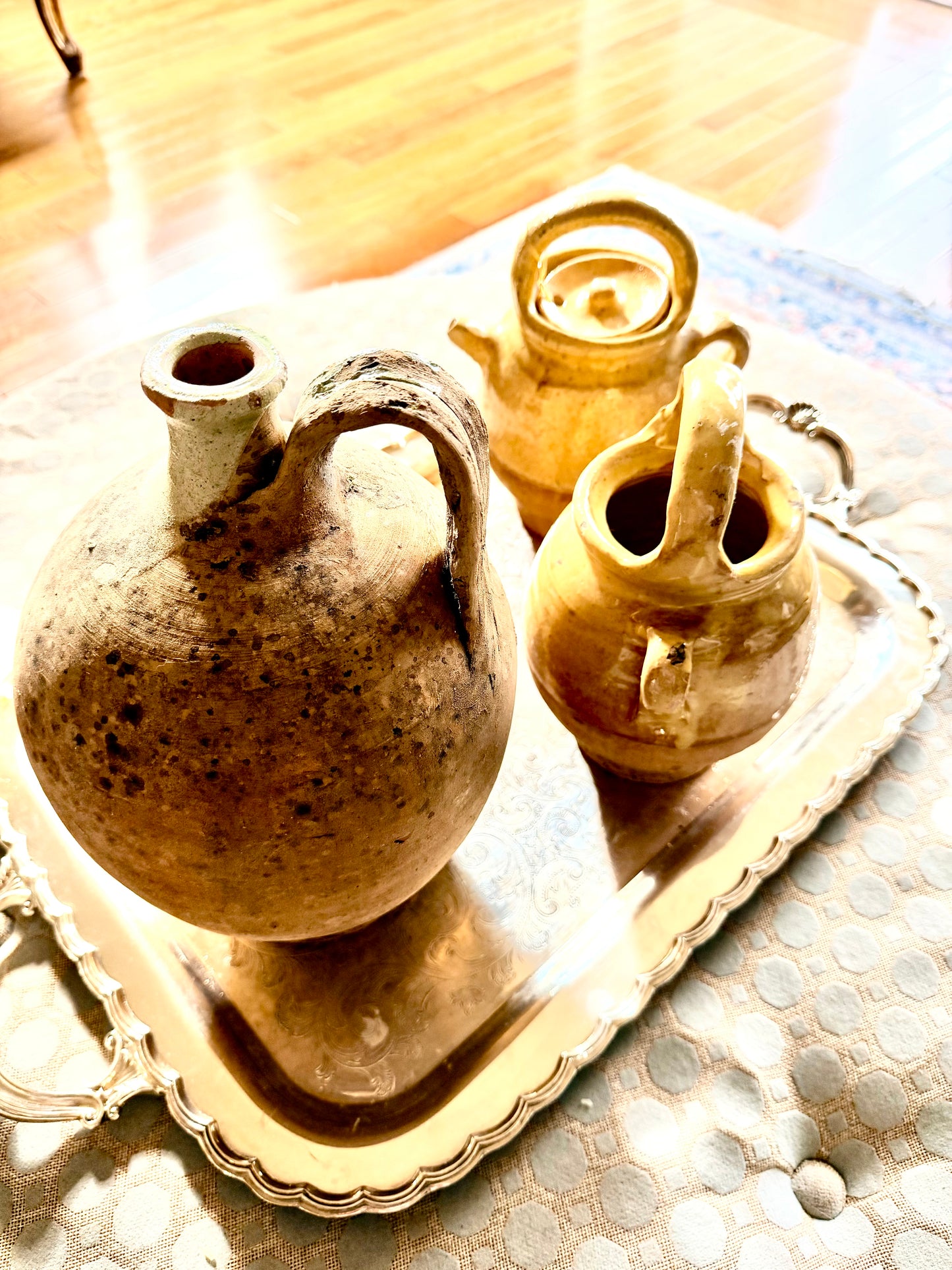 French antique rustic stoneware pitcher