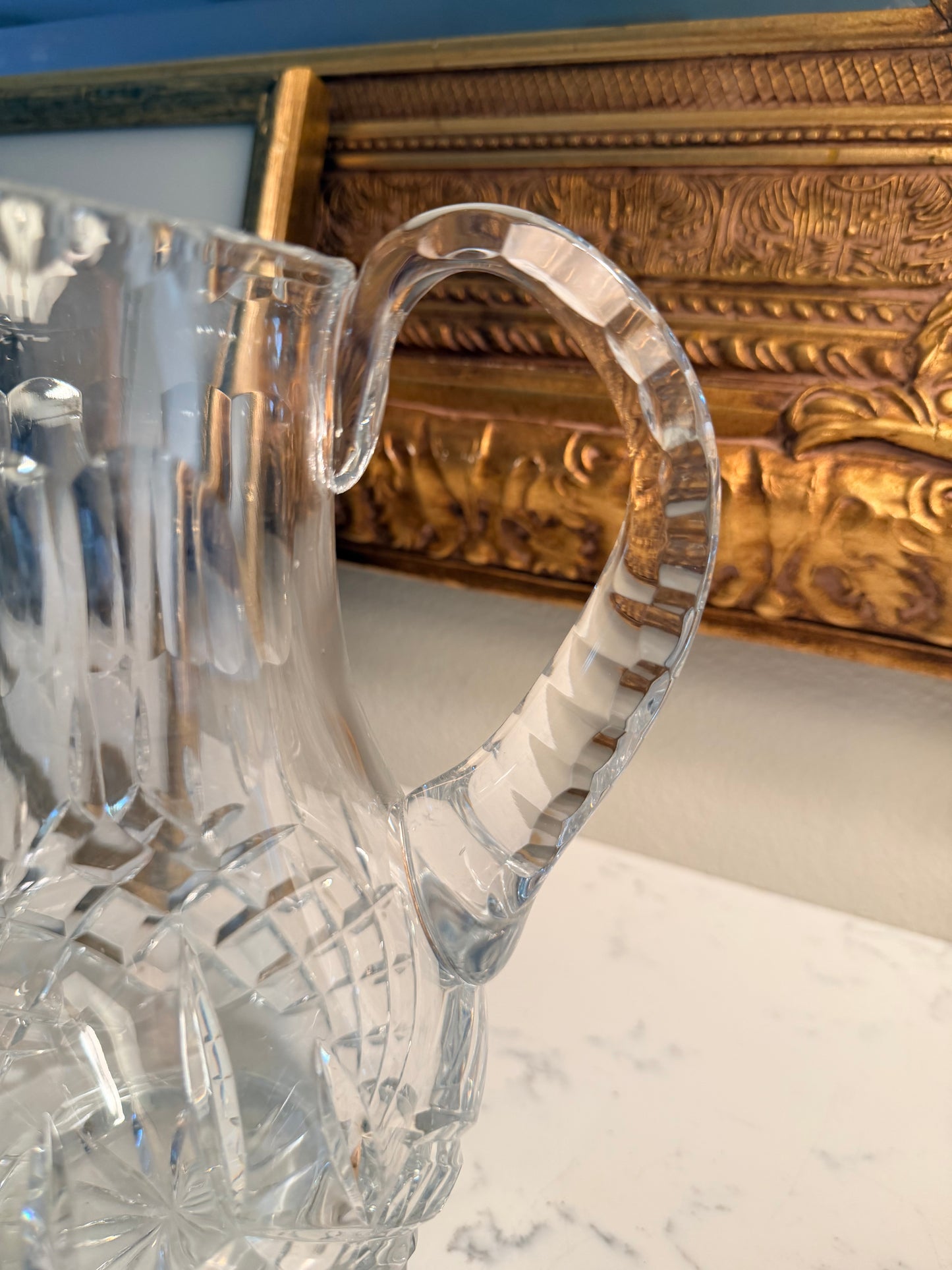 Large European, 24 percent lead crystal hand cut pitcher
