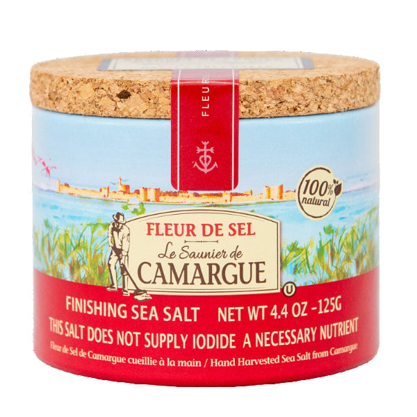 Fleur de sel salt box on a white background
