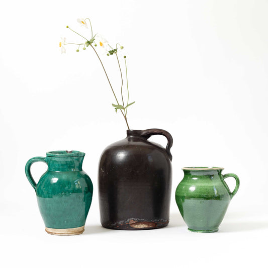 French Green Glazed Pitchers | Antique & Handmade Pottery | Trouver