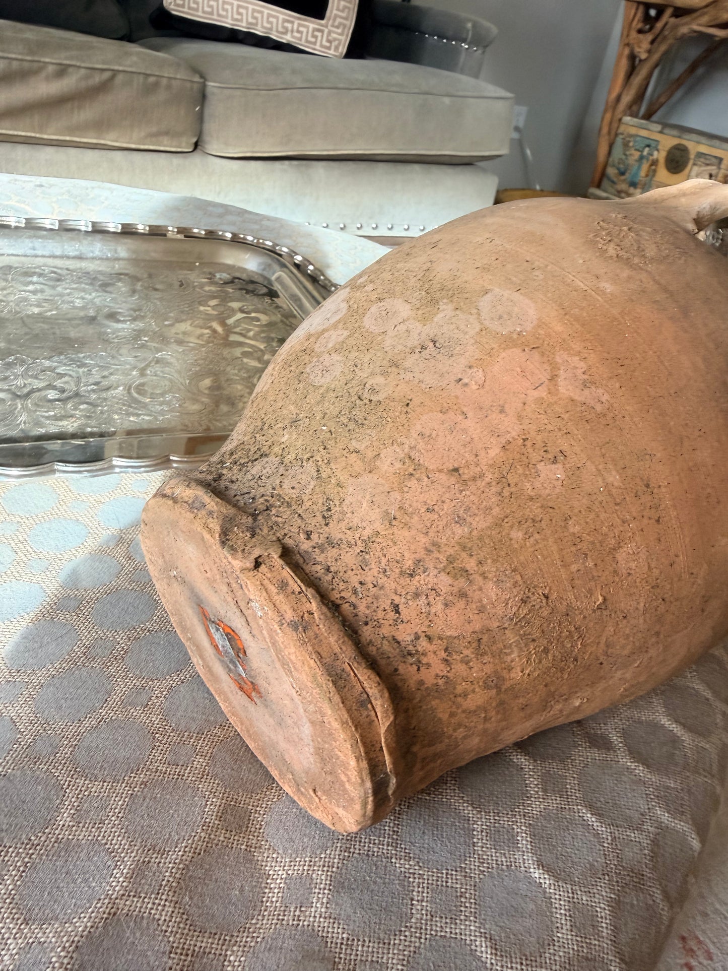 French antique rustic stoneware pitcher