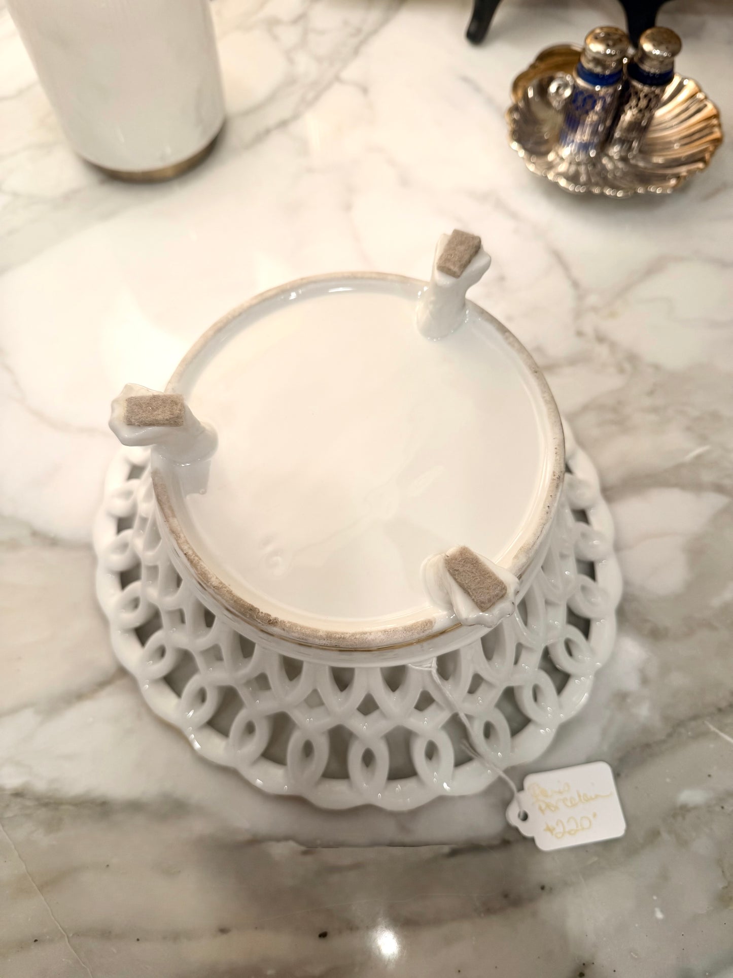 Napoleon III Paris Porcelain White Basketweave Round Footed Compote