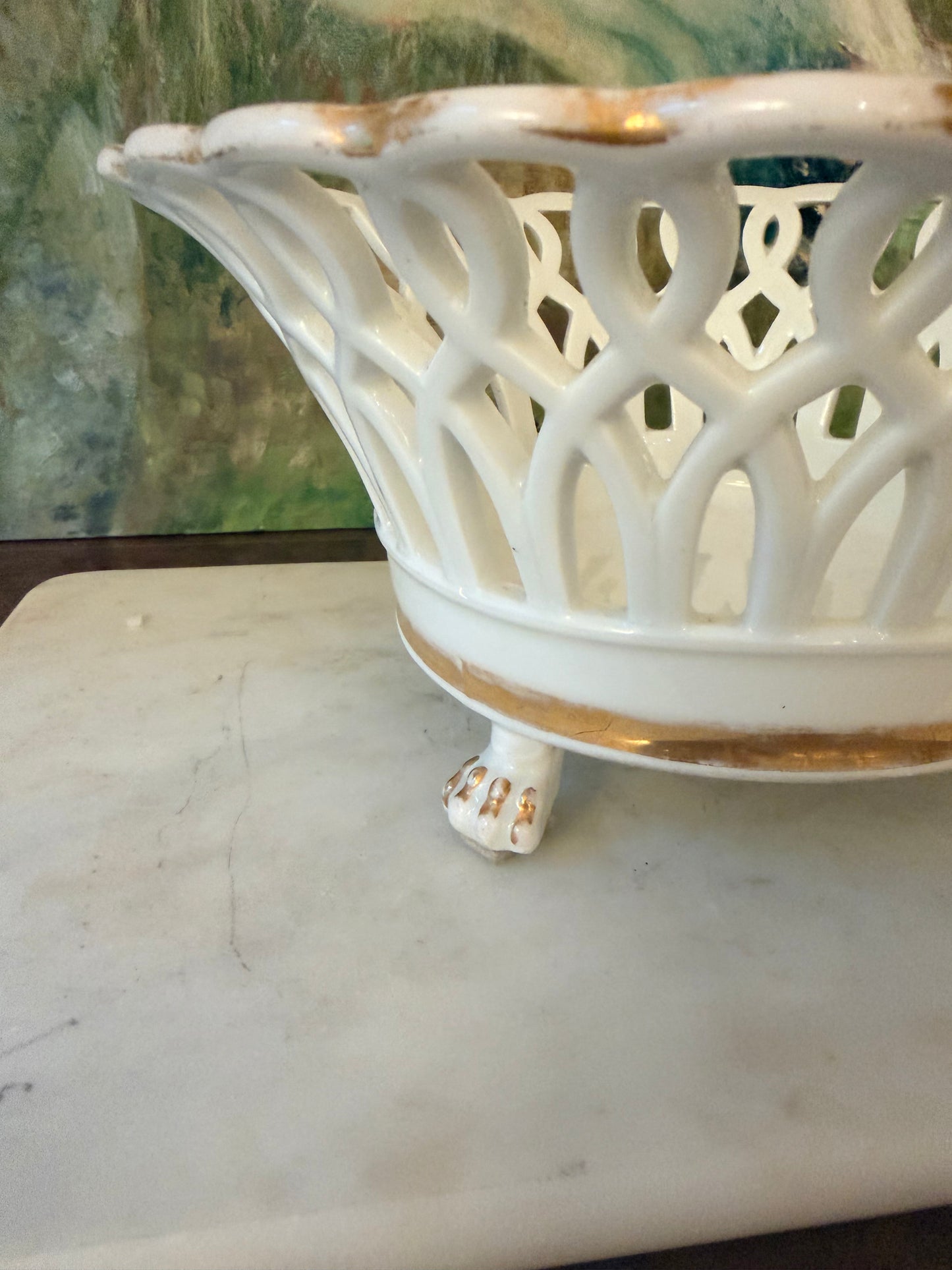 Napoleon III Paris Porcelain White Basketweave Round Footed Compote