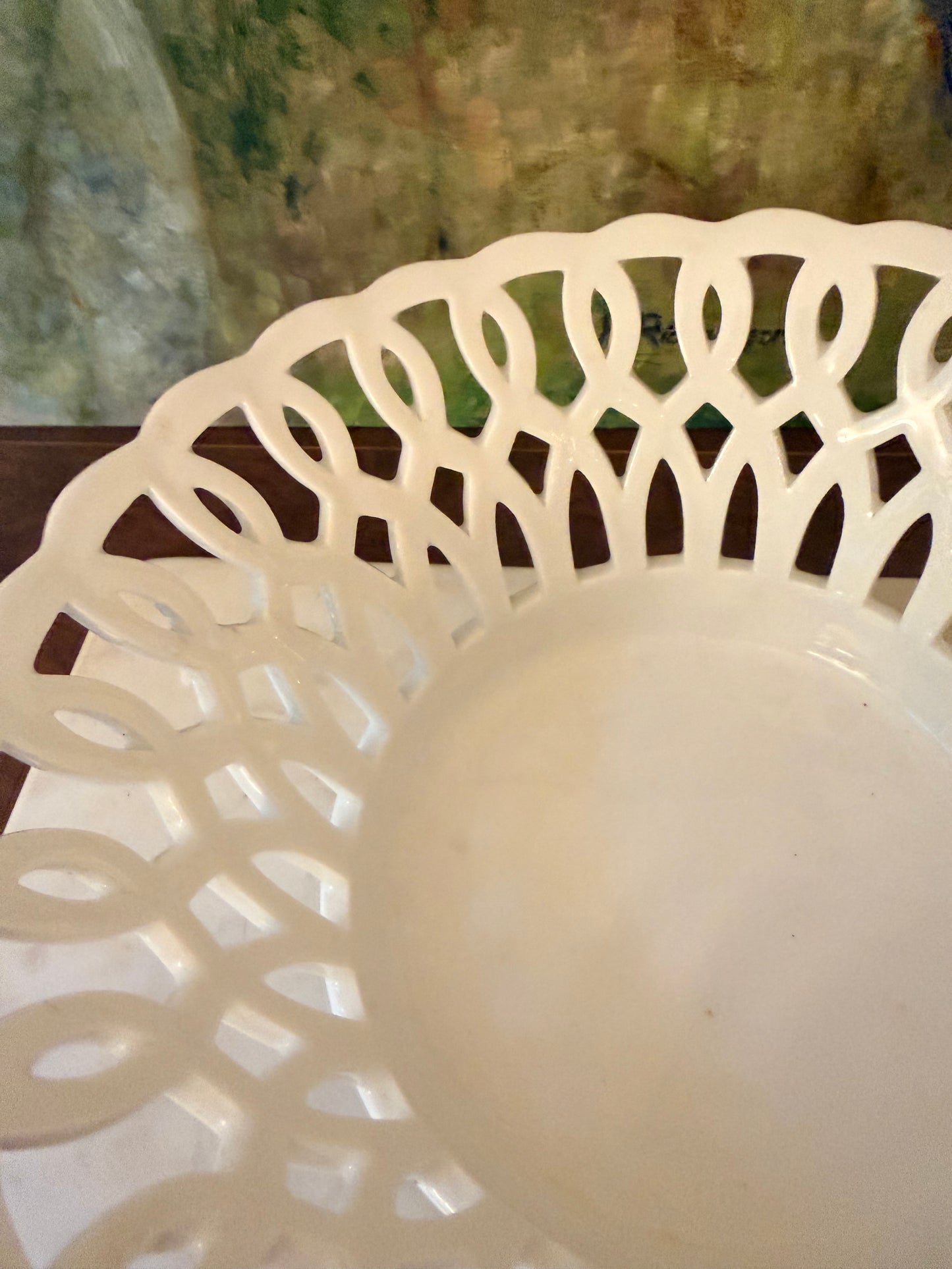 Napoleon III Paris Porcelain White Basketweave Round Footed Compote