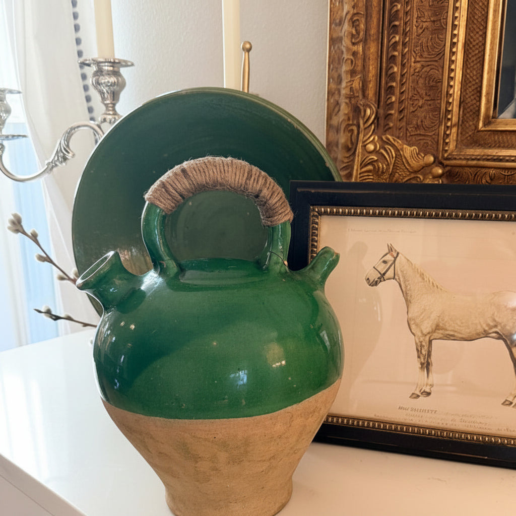 Green Glaze Southern France Antique Pottery Water Jug