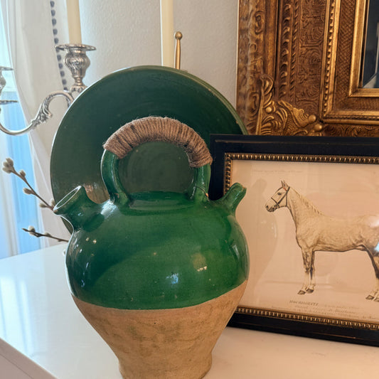 Green Glaze Southern France Antique Pottery Water Jug