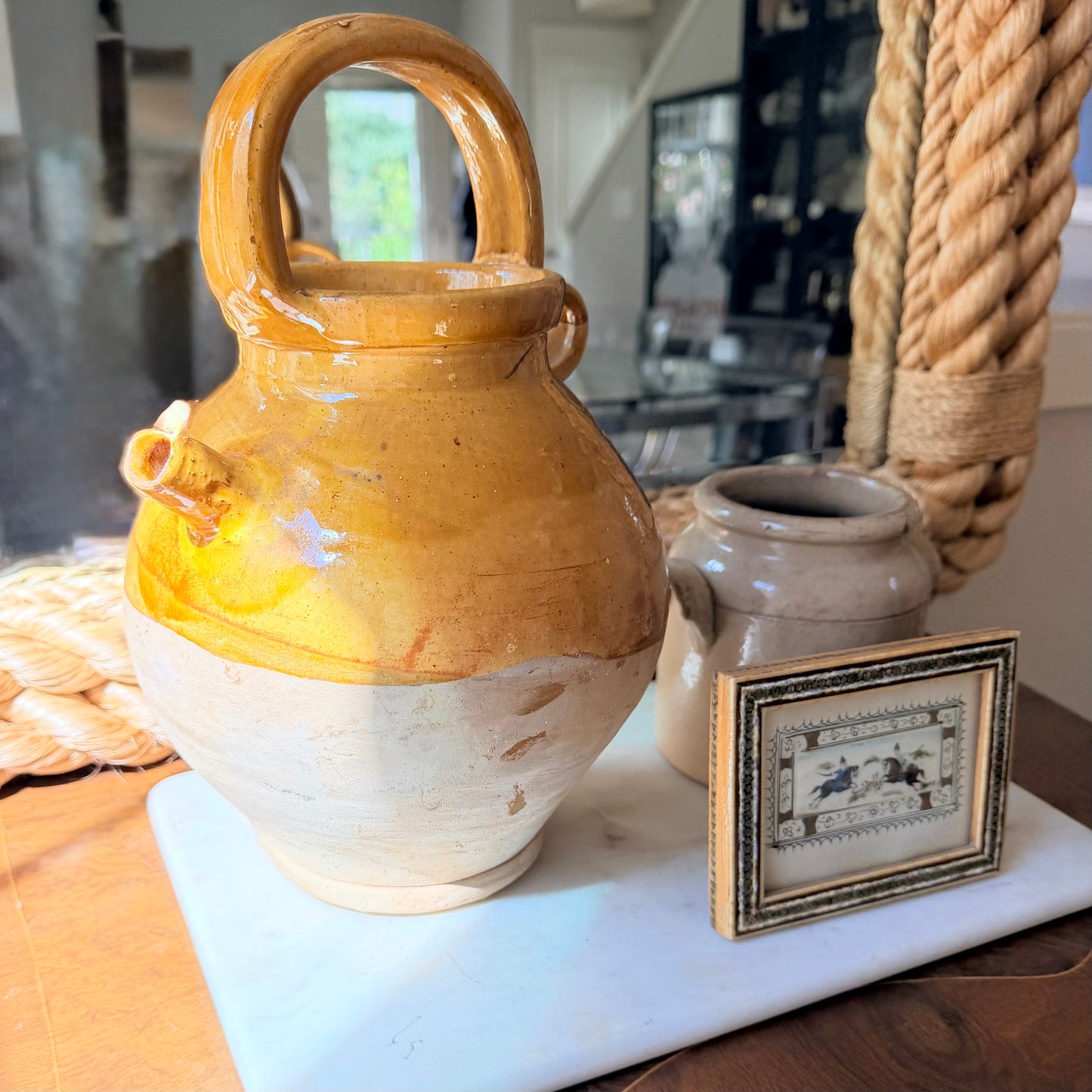 Green Glaze or Yellow Glaze Southern France Antique Pottery Water Jugs Pitchers - several sizes