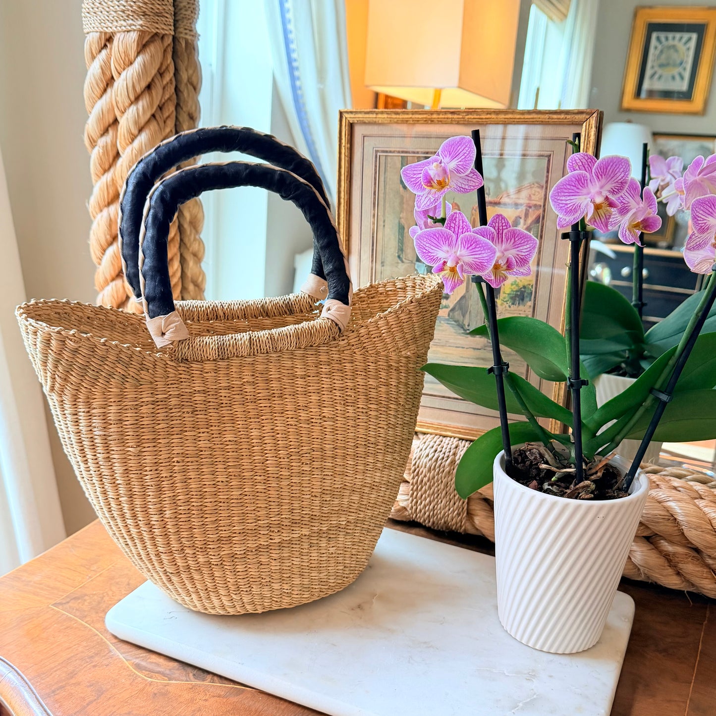 Bolga Weave Mini-Tote Handbag Basket | Natural Handwoven Market Basket