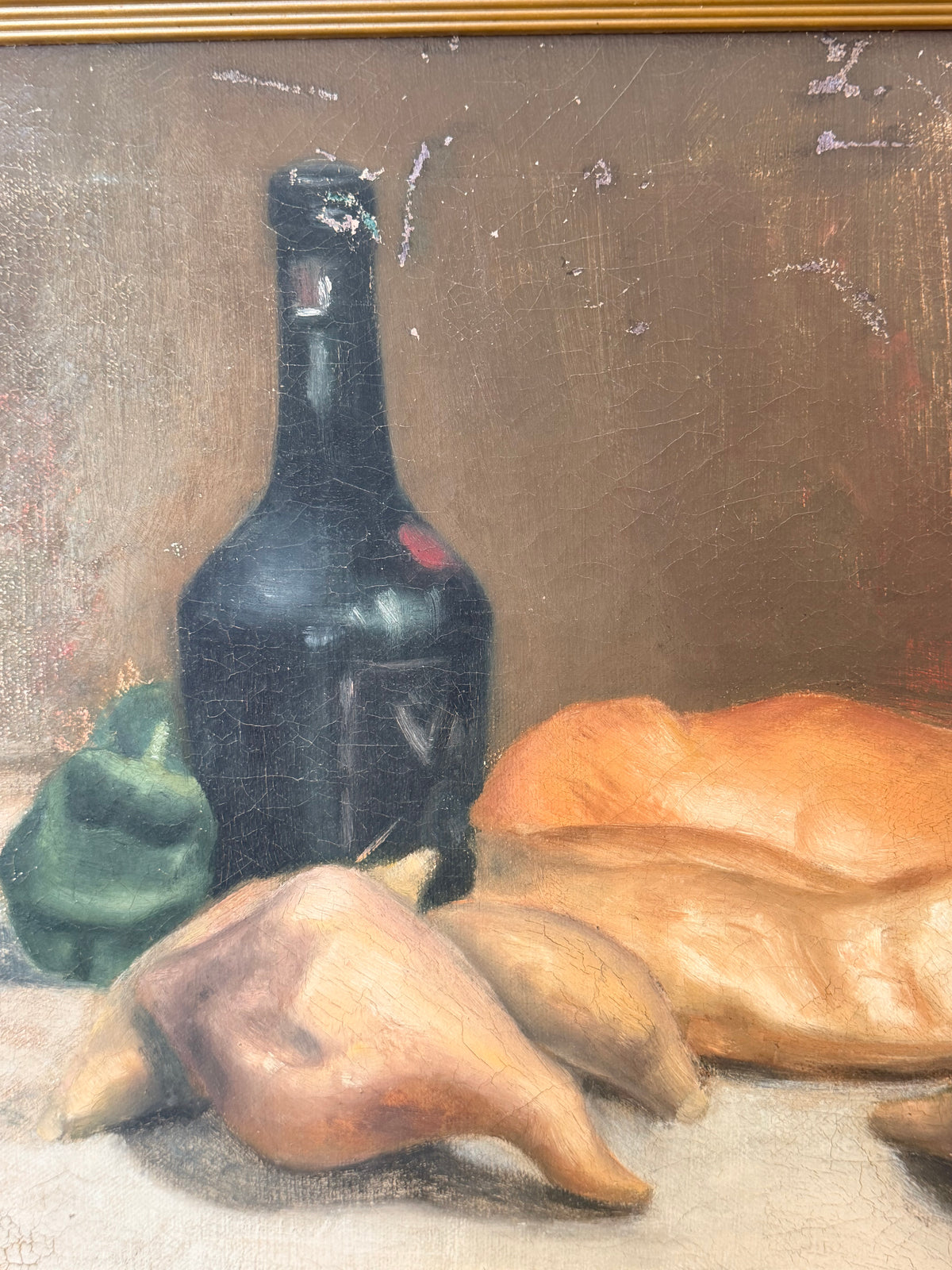 Still life French antique oil painting of fall harvest impressionist movement