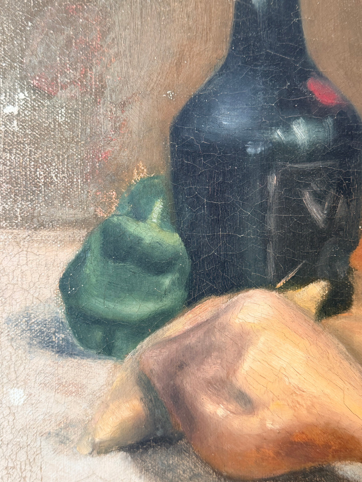 Still life French antique oil painting of fall harvest impressionist movement