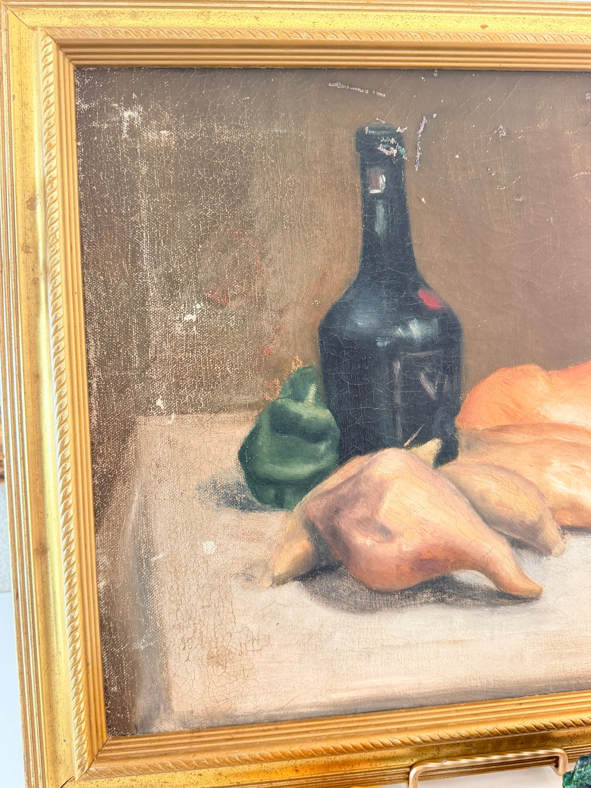 Still life French antique oil painting of fall harvest impressionist movement