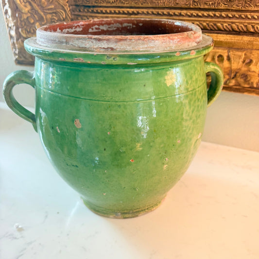 Rare, green-glazed antique medium confit pot Sourced in Provence french kitchen