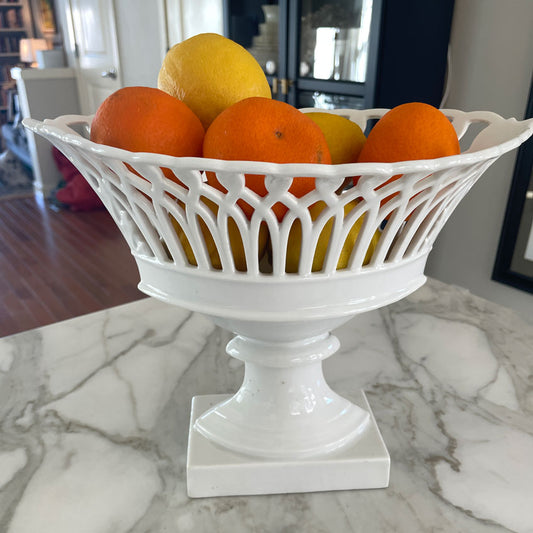 Napoleon III Paris Porcelain White Basketweave Oval Compote