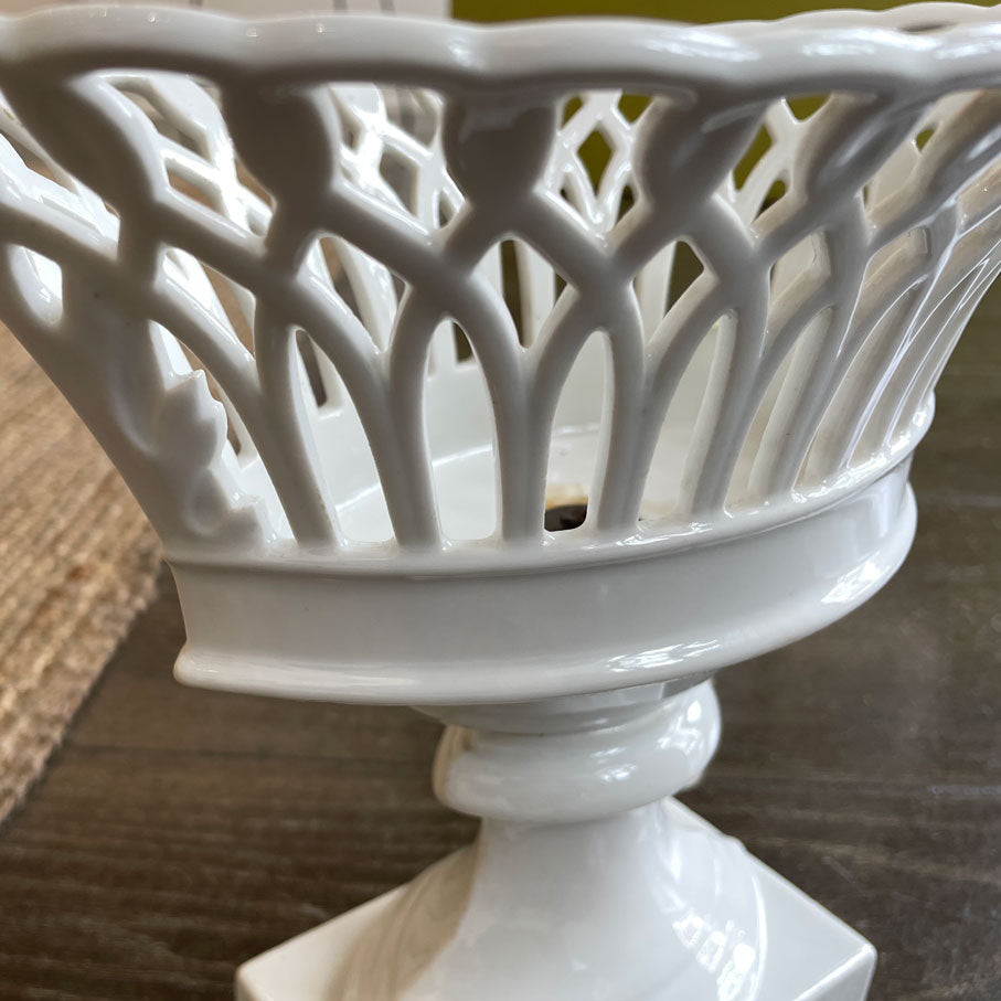 Napoleon III Paris Porcelain White Basketweave Oval Compote