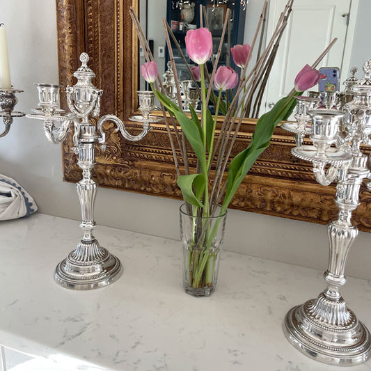 Pair of 1780's Louis XVI Sterling Silver Four-Light Candelabras