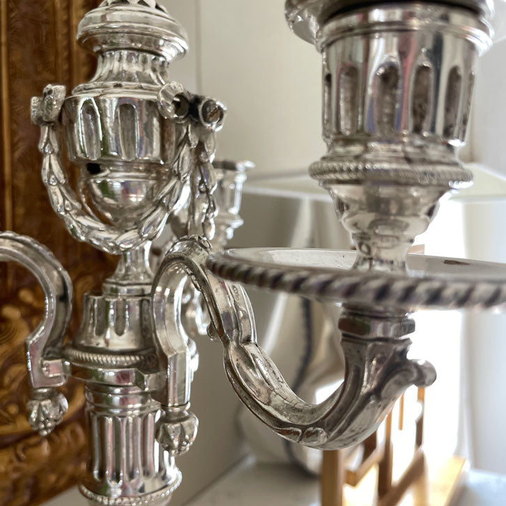 Pair of 1780's Louis XVI Sterling Silver Four-Light Candelabras