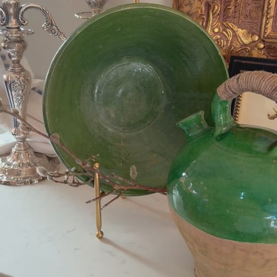 Green Glaze Southern France Antique Pottery Water Jug