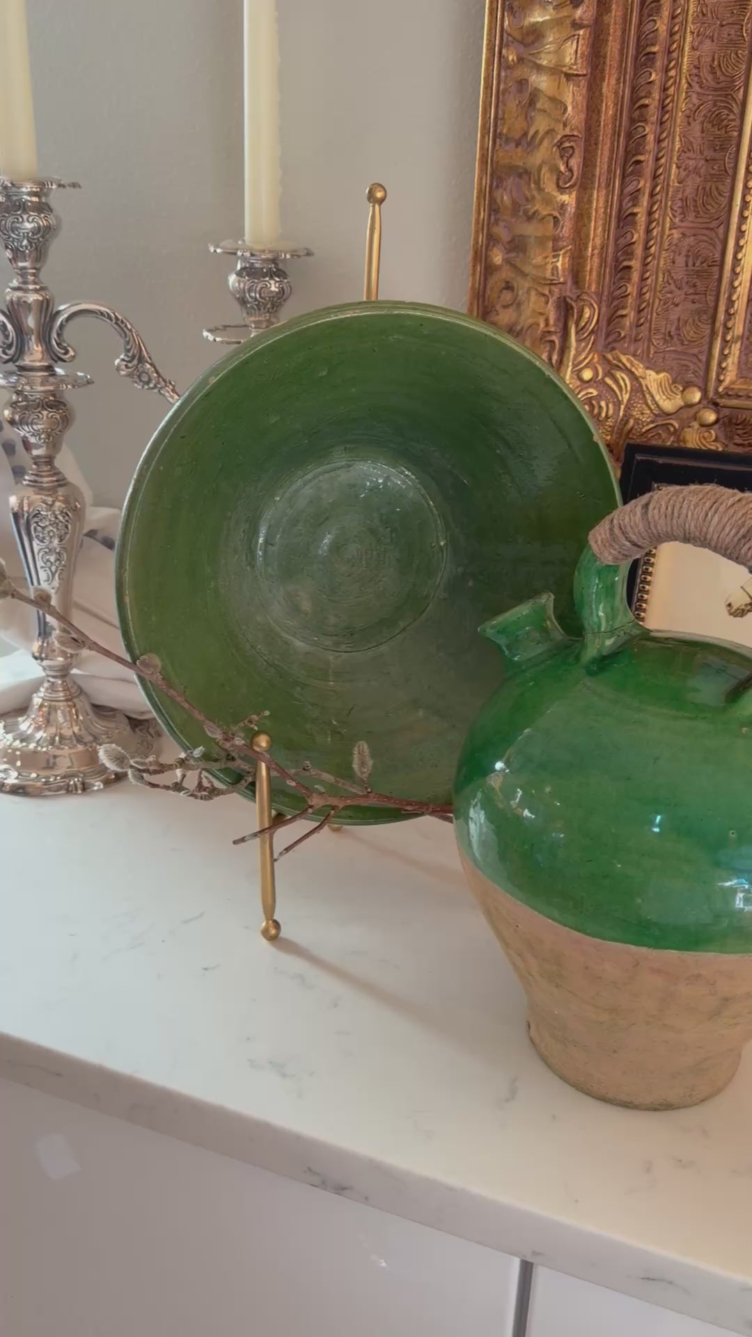 Green Glaze Southern France Antique Pottery Water Jug